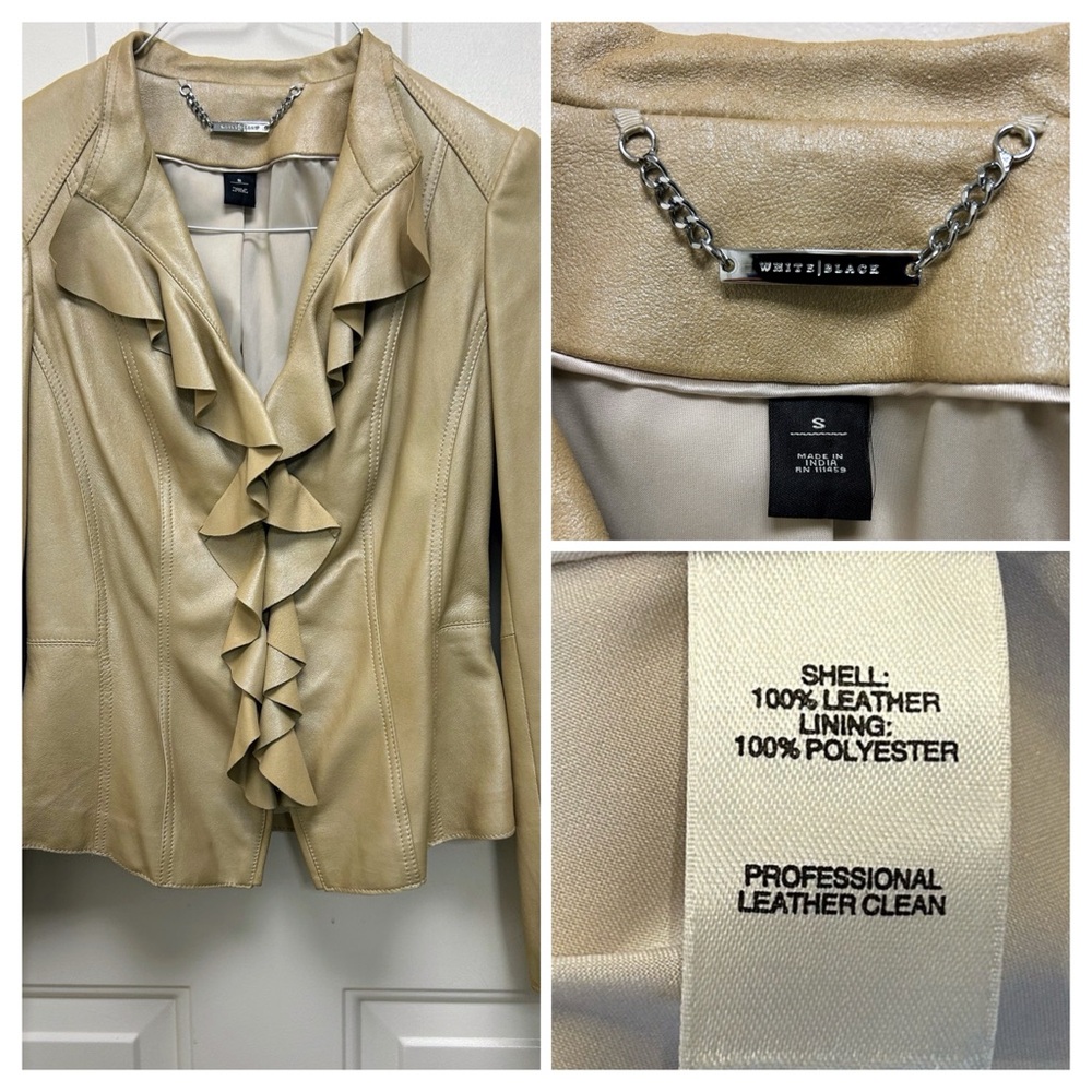Leather- White House Black Market- Leather Beige Ruffled Jacket -Small